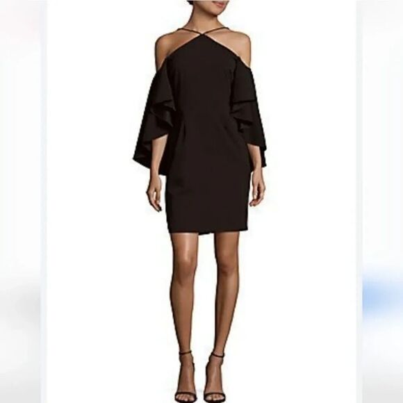 NEW Alexia Admor Statement Flutter-sleeve Cold Shoulder Dress in Black Size 4 - Picture 12 of 12
